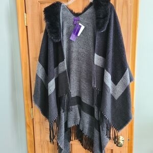 Madden Girl Black and Gray Knit Poncho